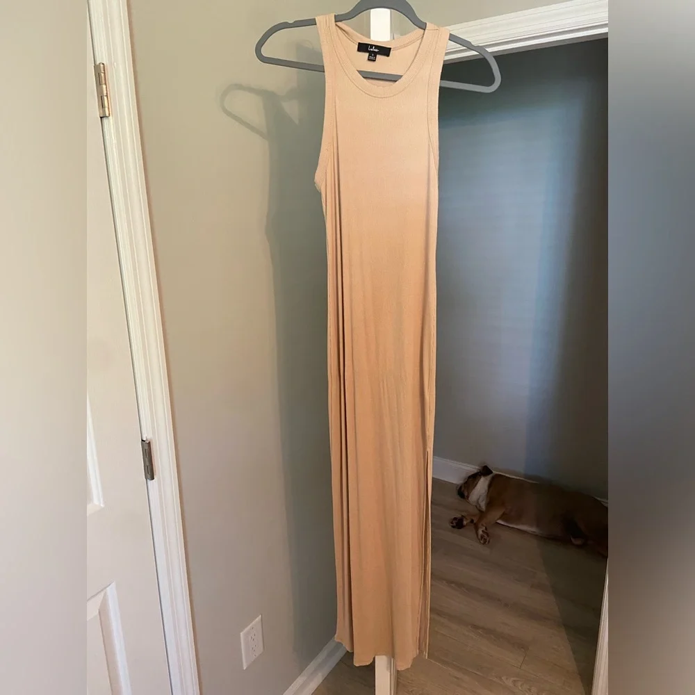 Lulu’s Simply Wonderful Tan Ribbed Bodycon Midi Dress - Picture 6 of 8